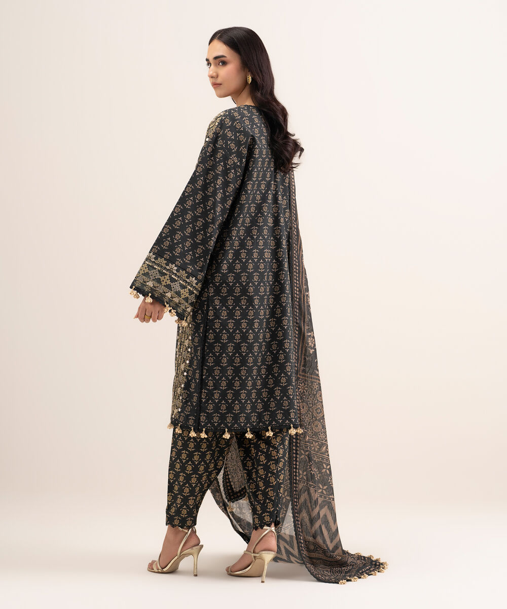 Women's Unstitched Lawn Embroidered Black 3 Piece Suit