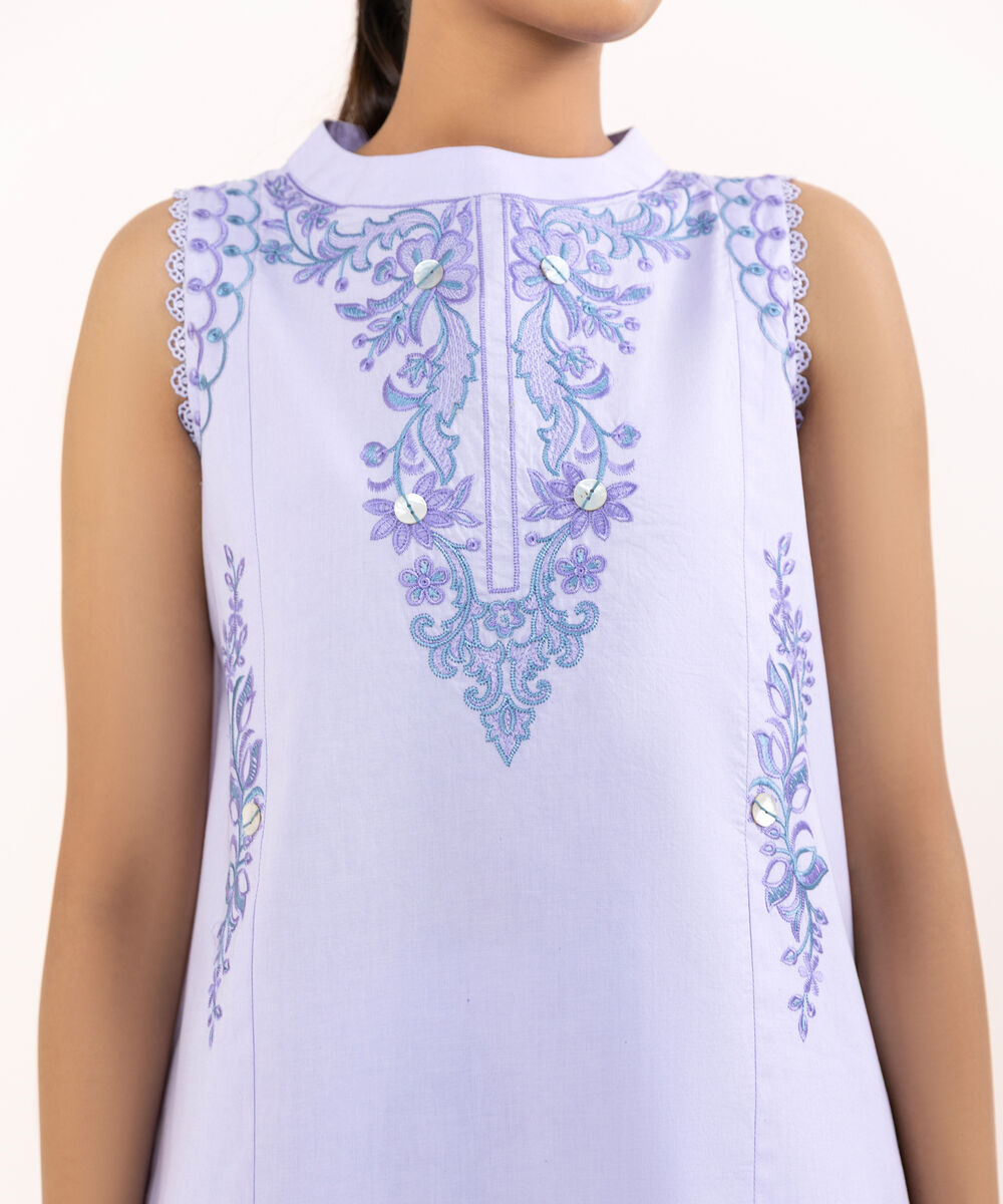 Women's Unstitched Lawn Embroidered Lilac Two Piece Suit