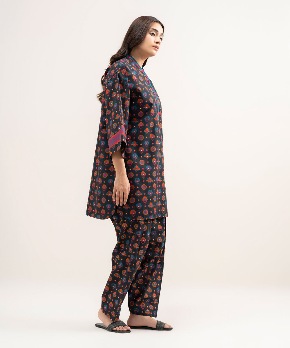 Women's Unstitched Lawn Printed Black 2 Piece Suit