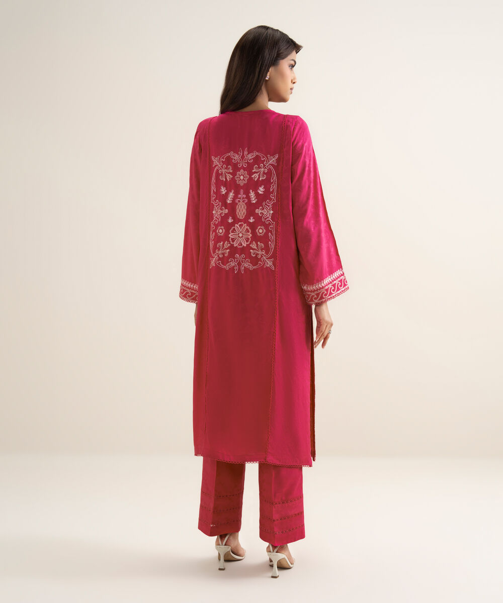 Women's RTW Arabic Self Jacquard Embroidered Pink A-Line Shirt