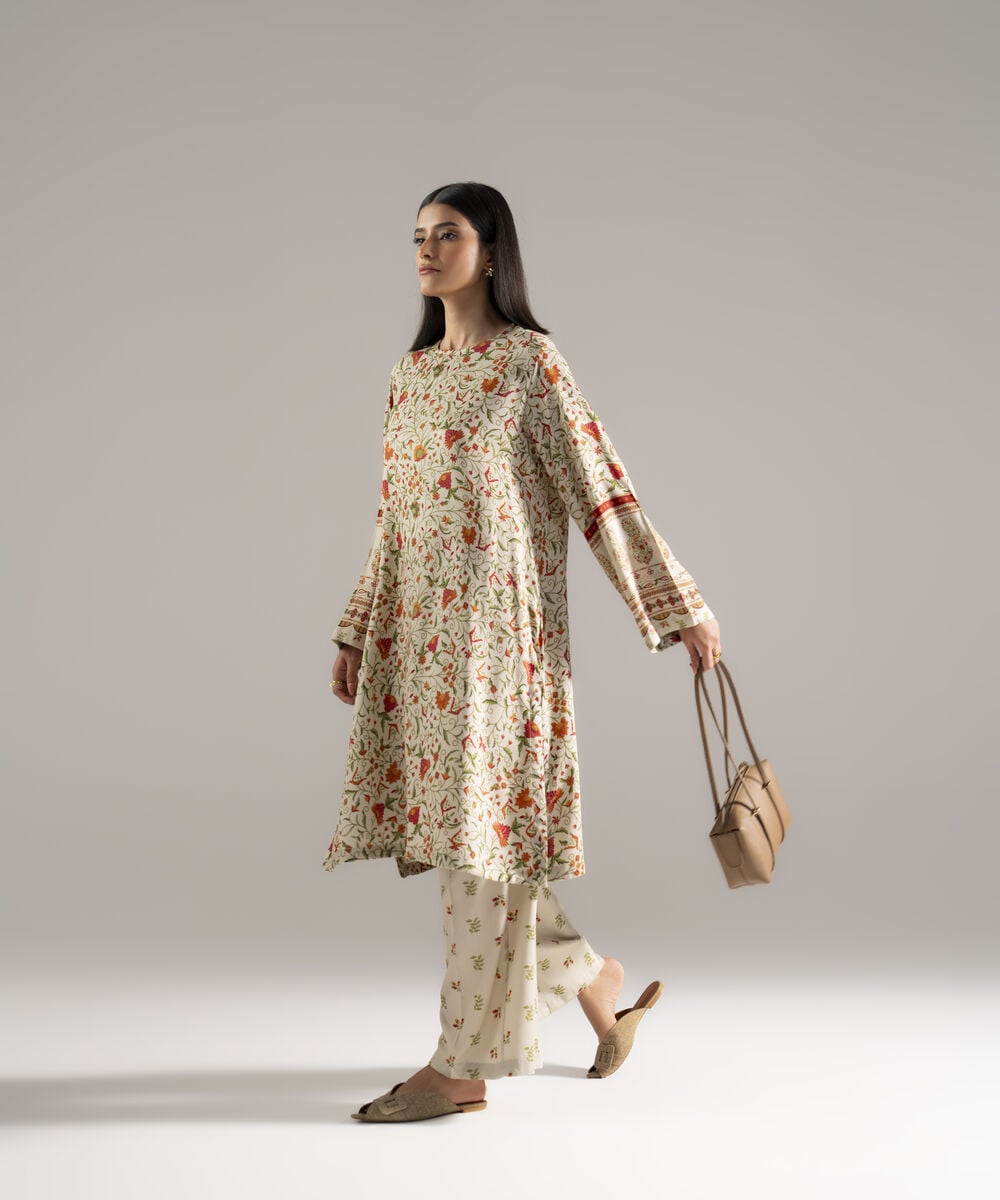 Women's RTW Bedford Printed Beige 2 Piece Suit