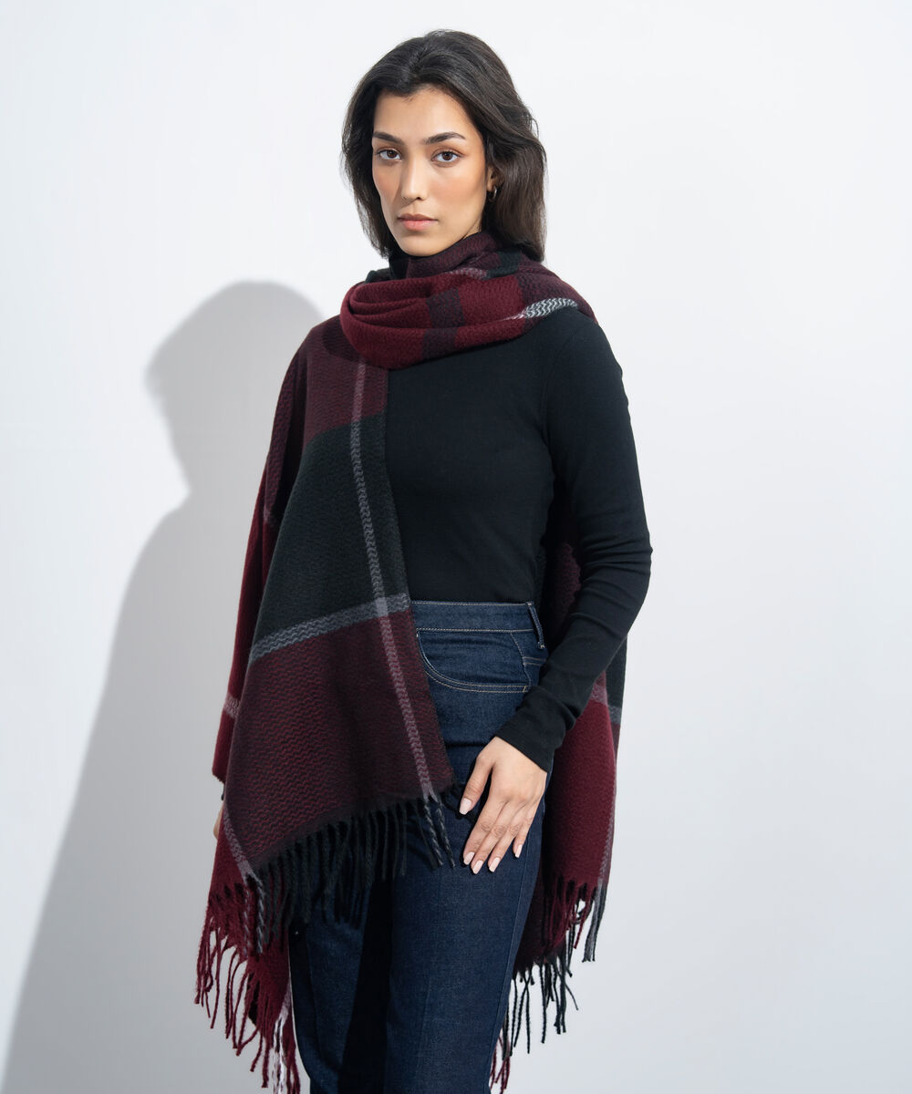 Women's Western Wear Maroon & Black Cape Shawl