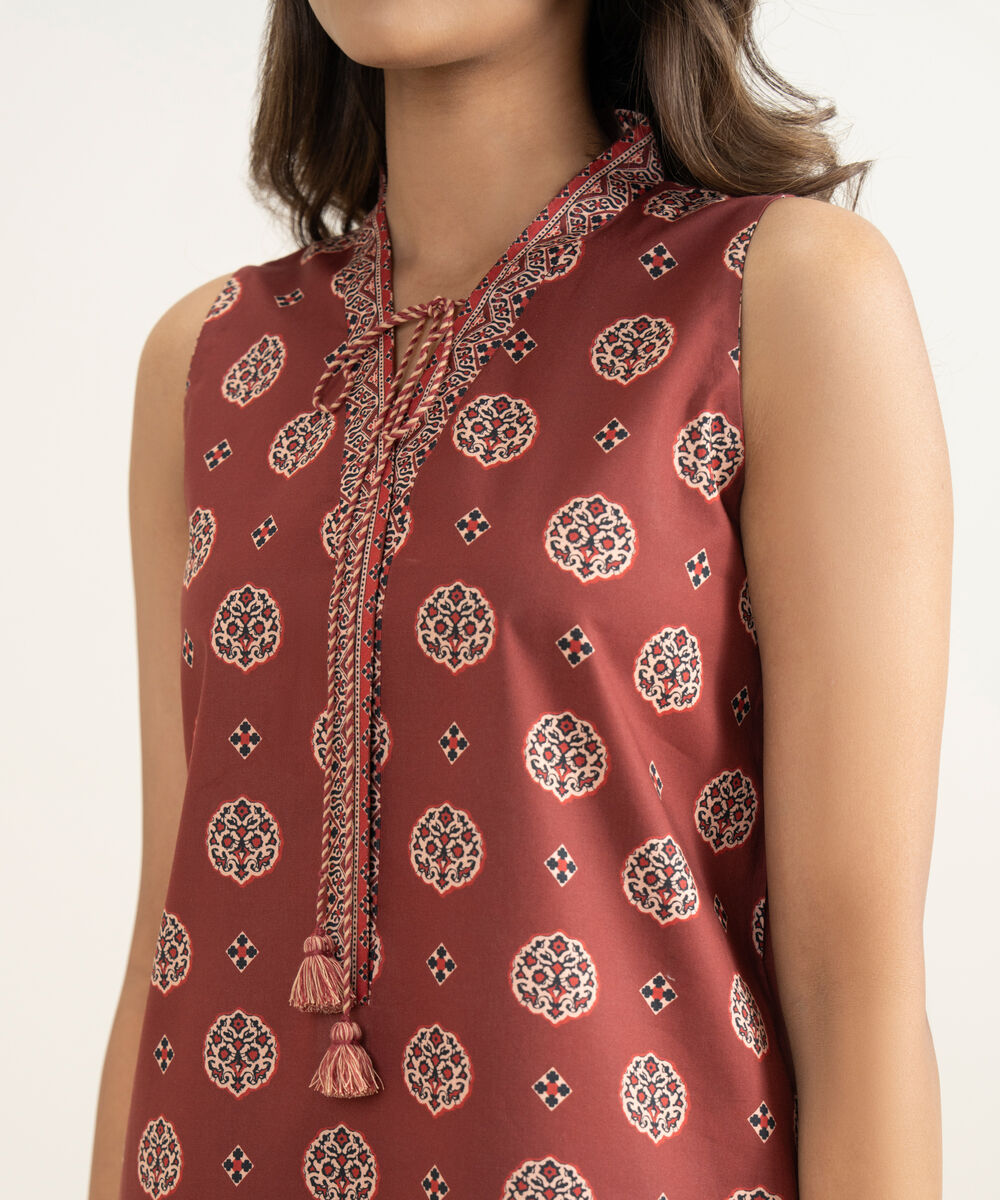 Women's Unstitched Lawn Printed Red Shirt