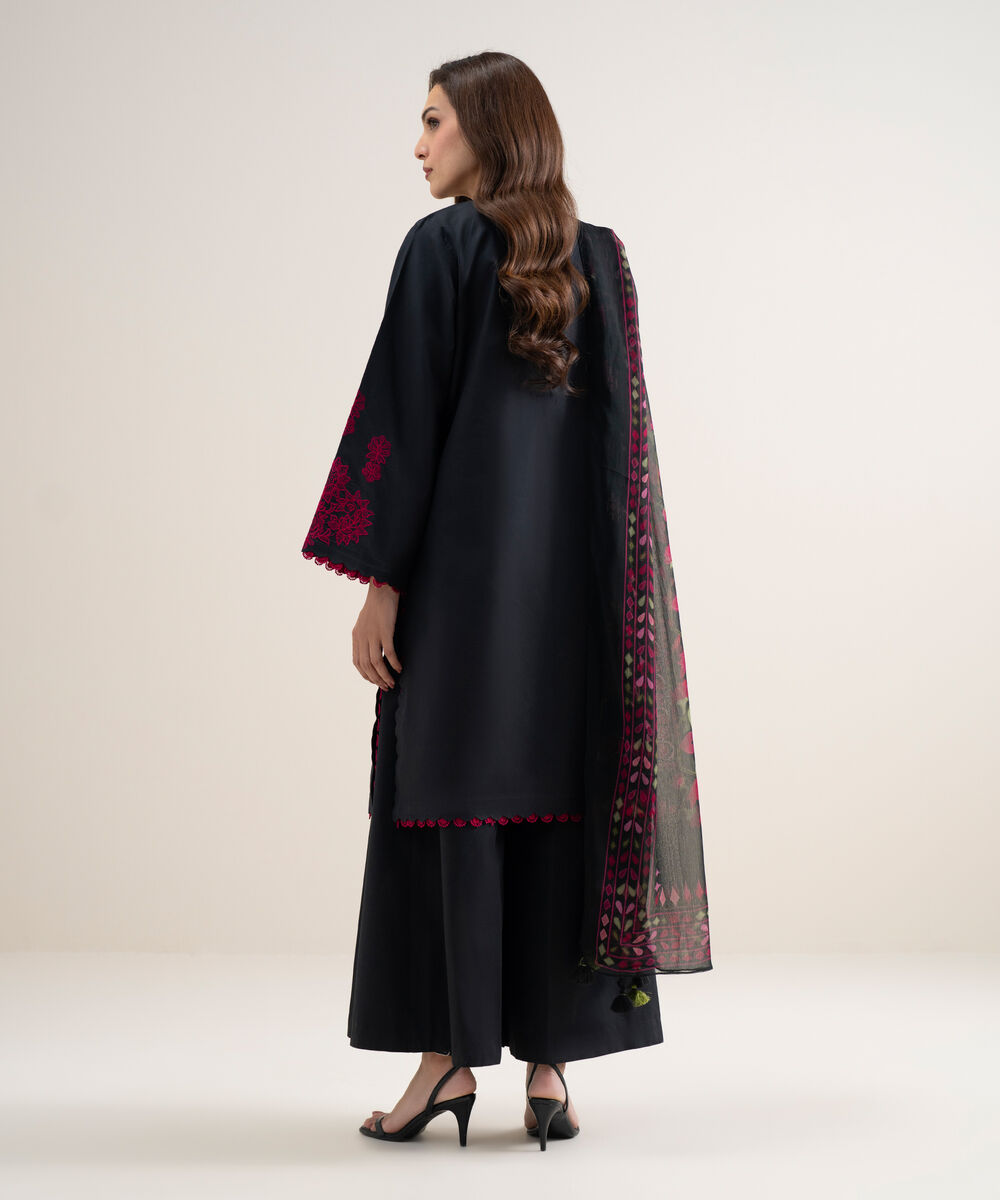 Women's Unstitched Lawn Embroidered Black 3 Piece Suit