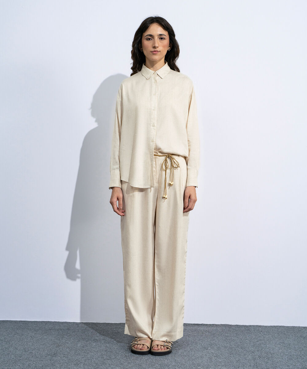Women's Off White Linen Blend Button Through  Shirt
