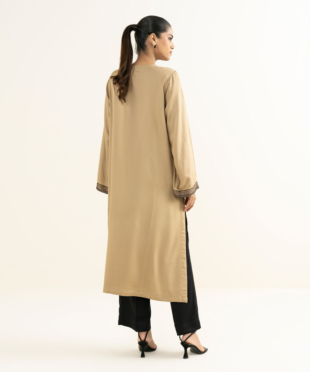 Women's RTW Bedford  Embroidered Beige A-Line Shirt