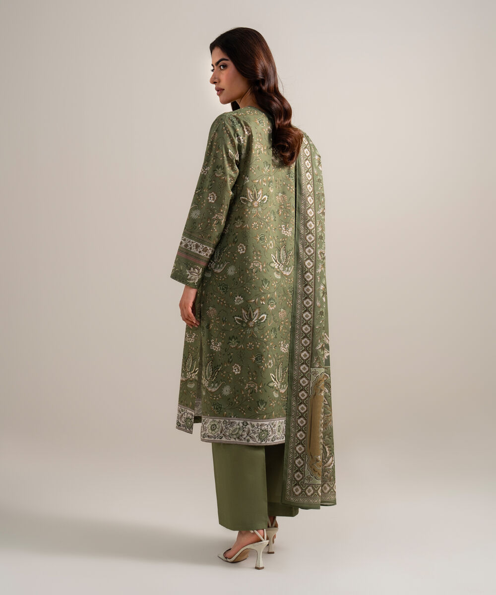 Women's Unstitched Lawn Printed Green 3 Piece Suit