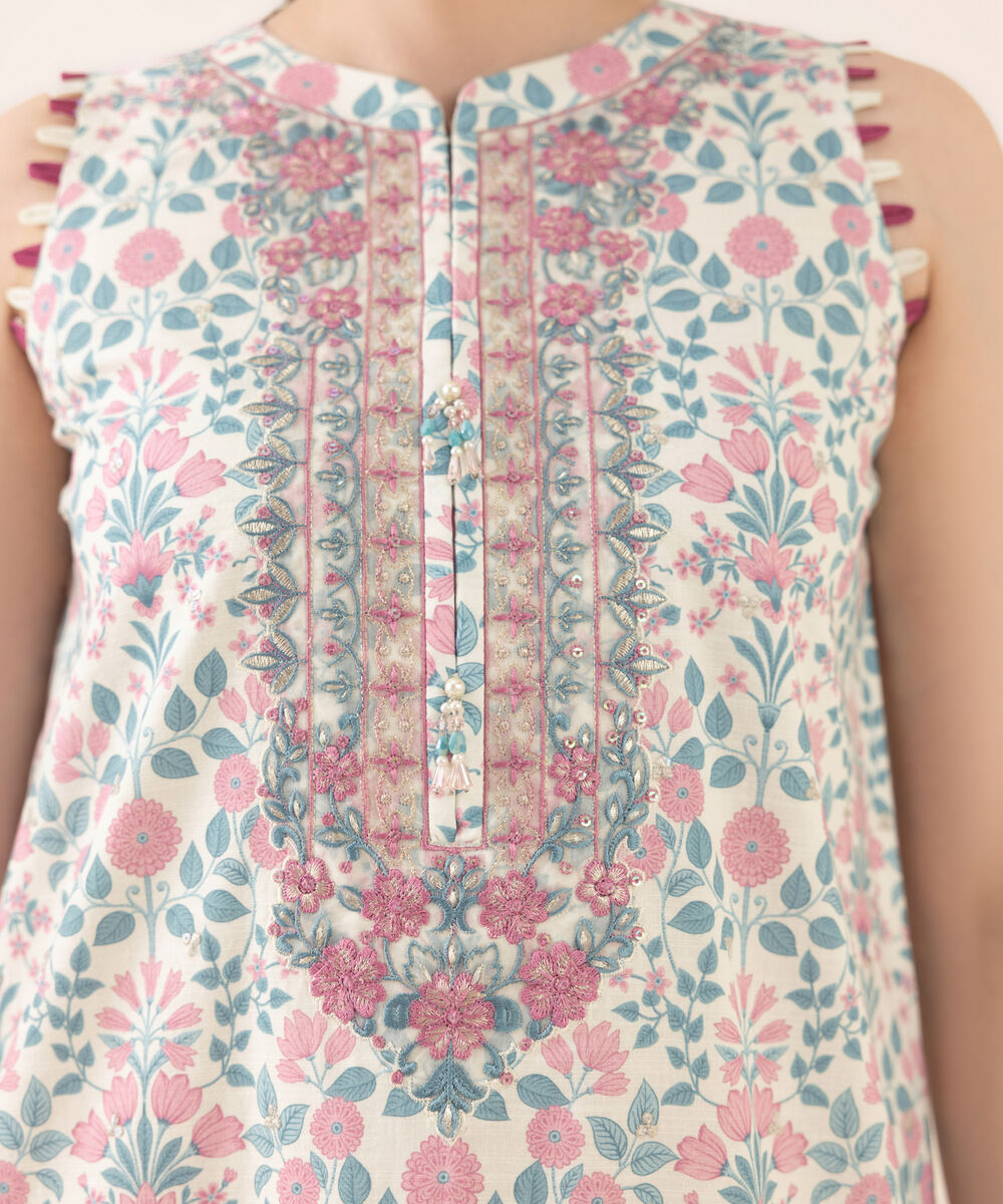 Women's Unstitched Cotton Embroidered Multi Three Piece Suit