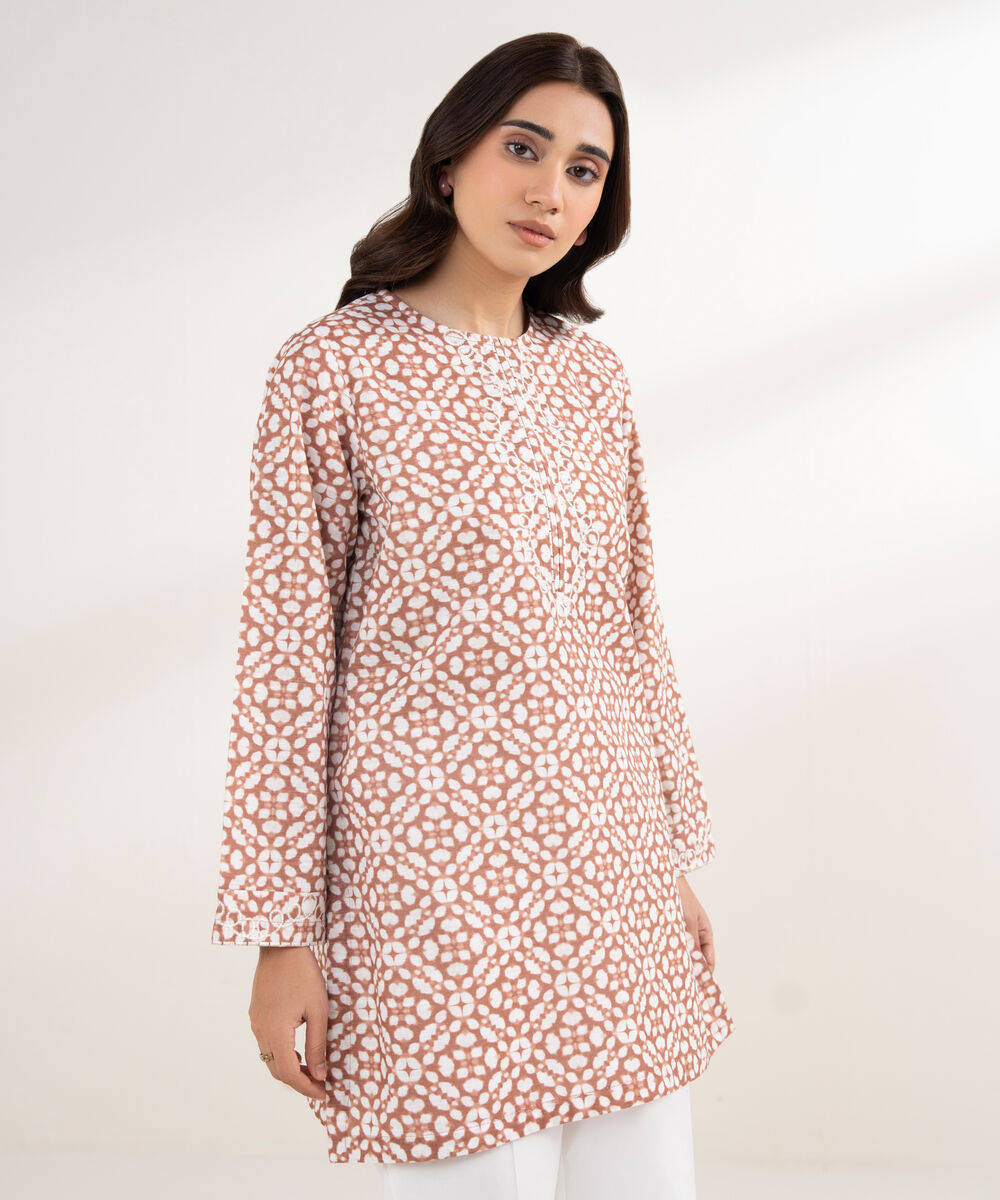 Women's RTW Khaddar Embroidered Brown Shirt