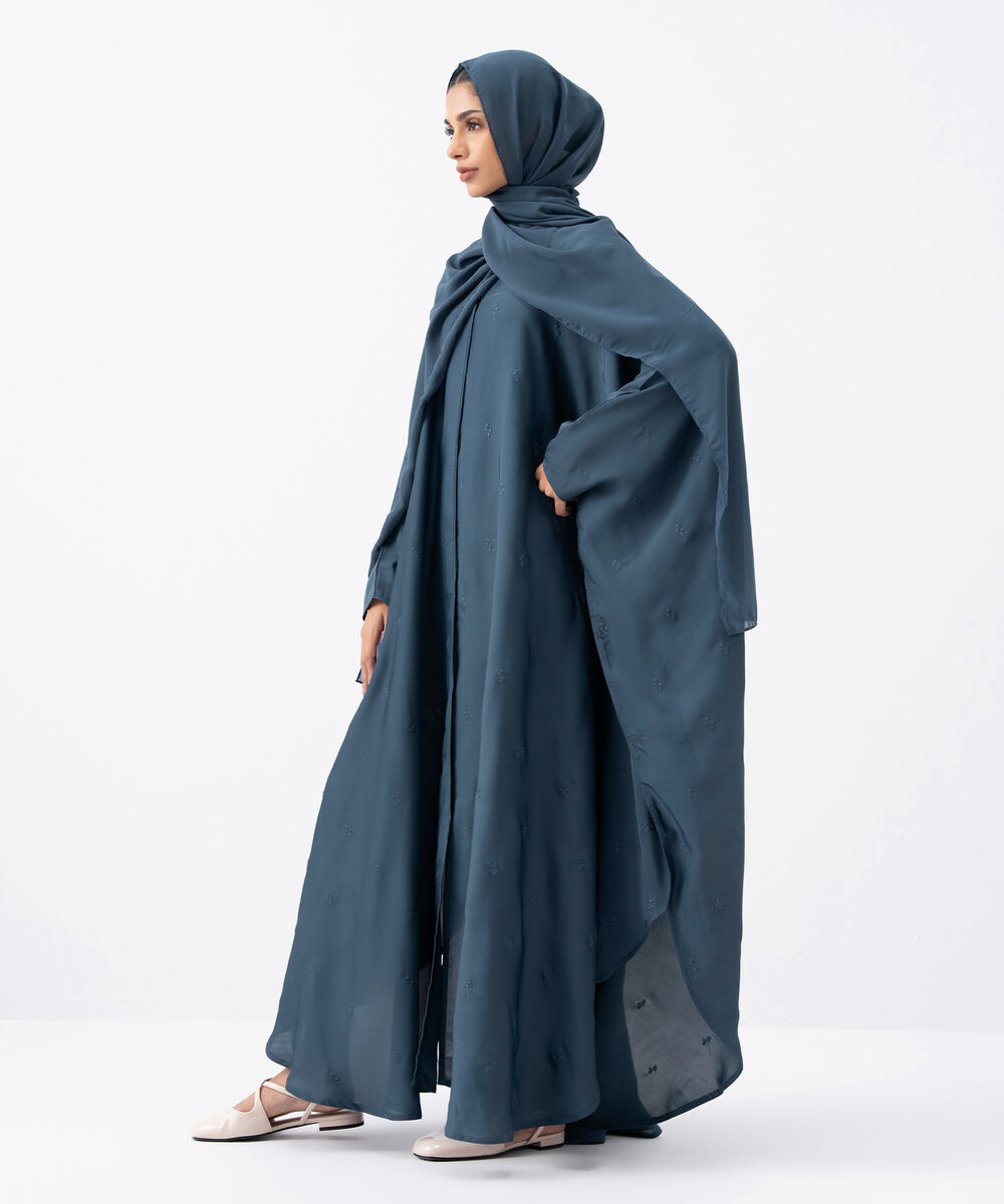 Women's Grey Polyester Abaya Set