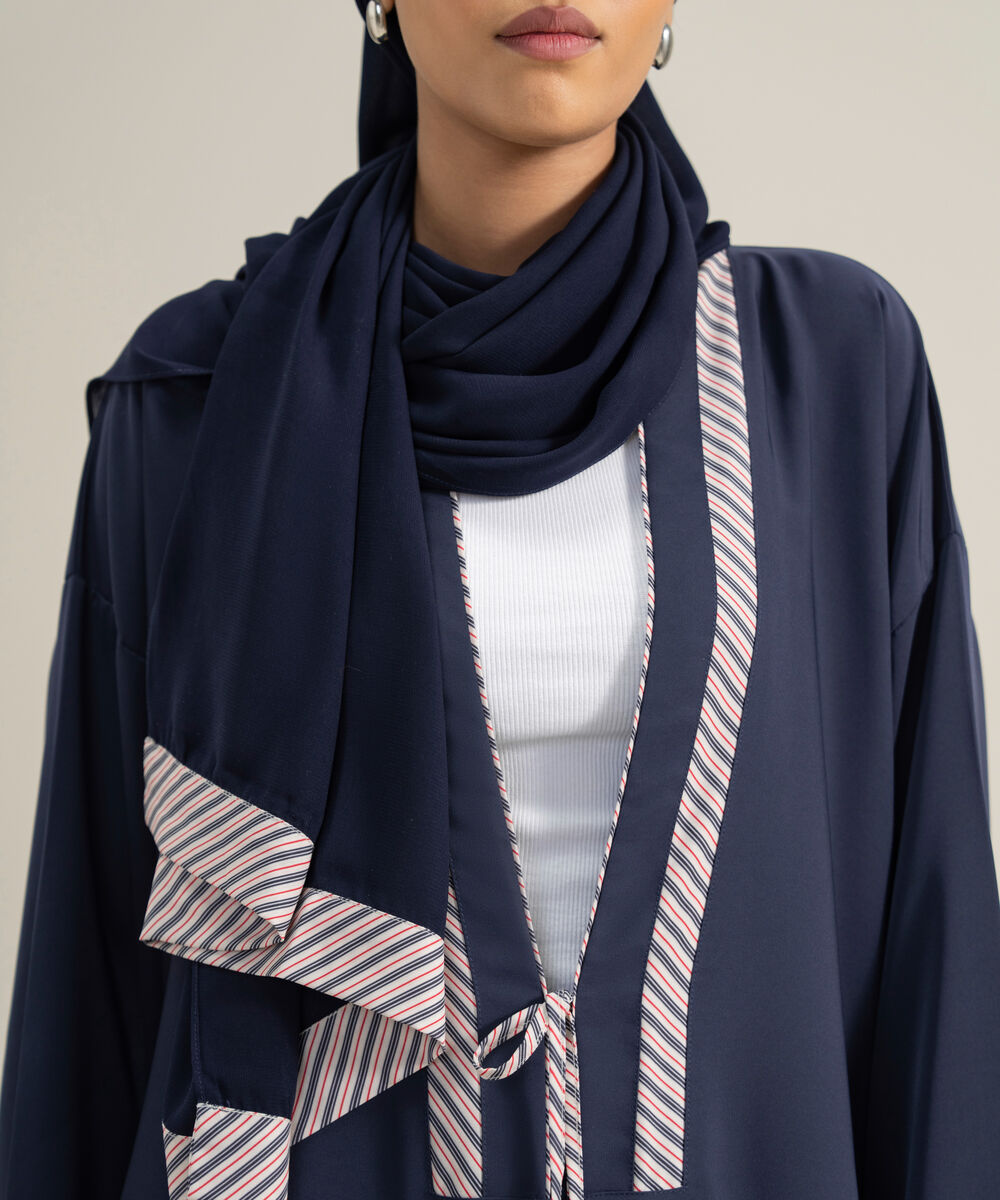 Women's Polyester Blue Front Open Regular Abbaya Set