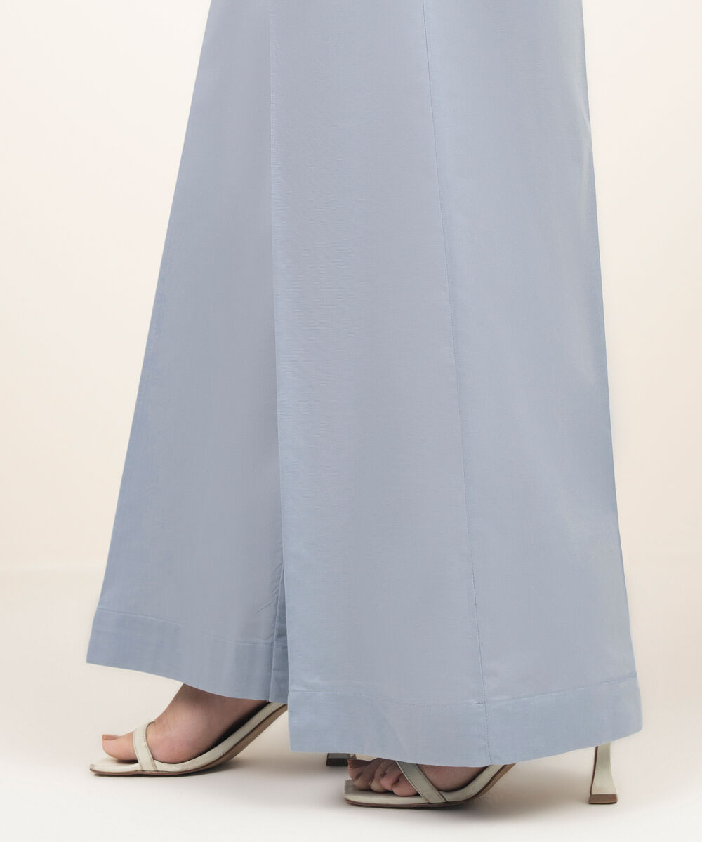 Women's RTW Cambric Solid Steel Grey Flared Pants