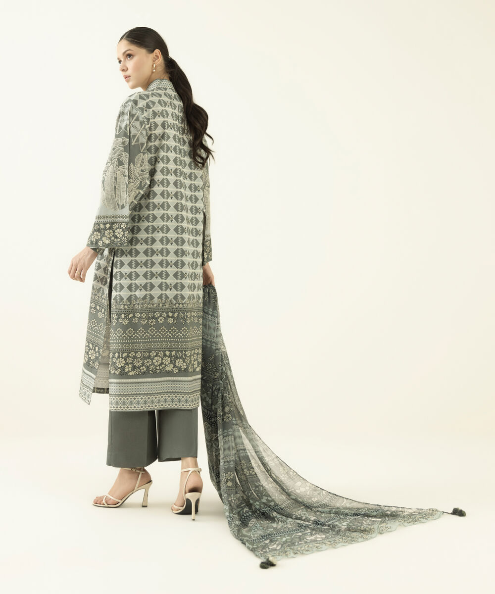 Women's Unstitched Lawn Printed Grey Three Piece Suit