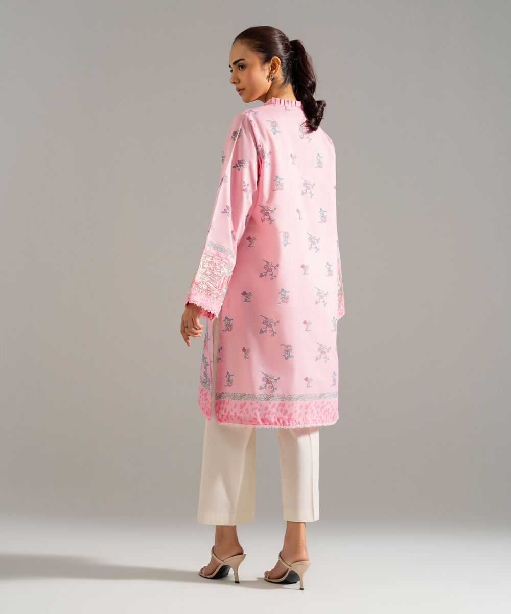 Women's RTW Zari Lawn Embroidered Pink Straight Shirt