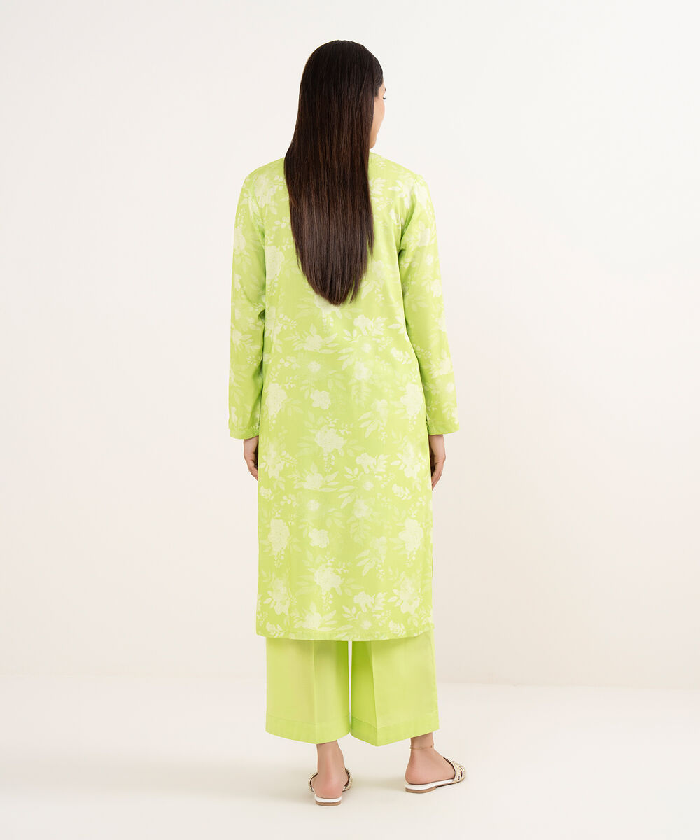 Women's RTW Arabic Lawn Green Printed Straight Shirt