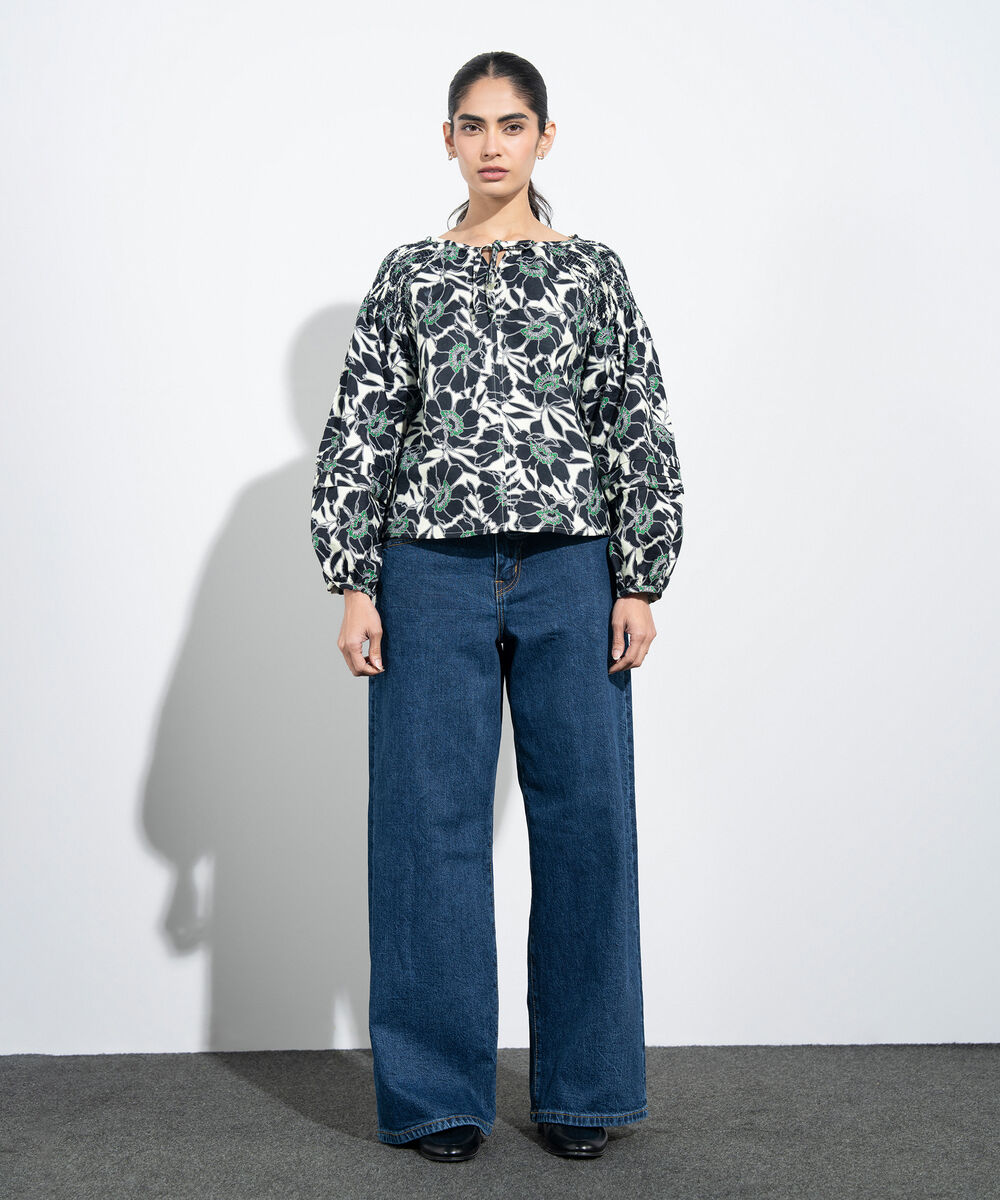 Women's Western Multi Floral Print Jacquard Blouse