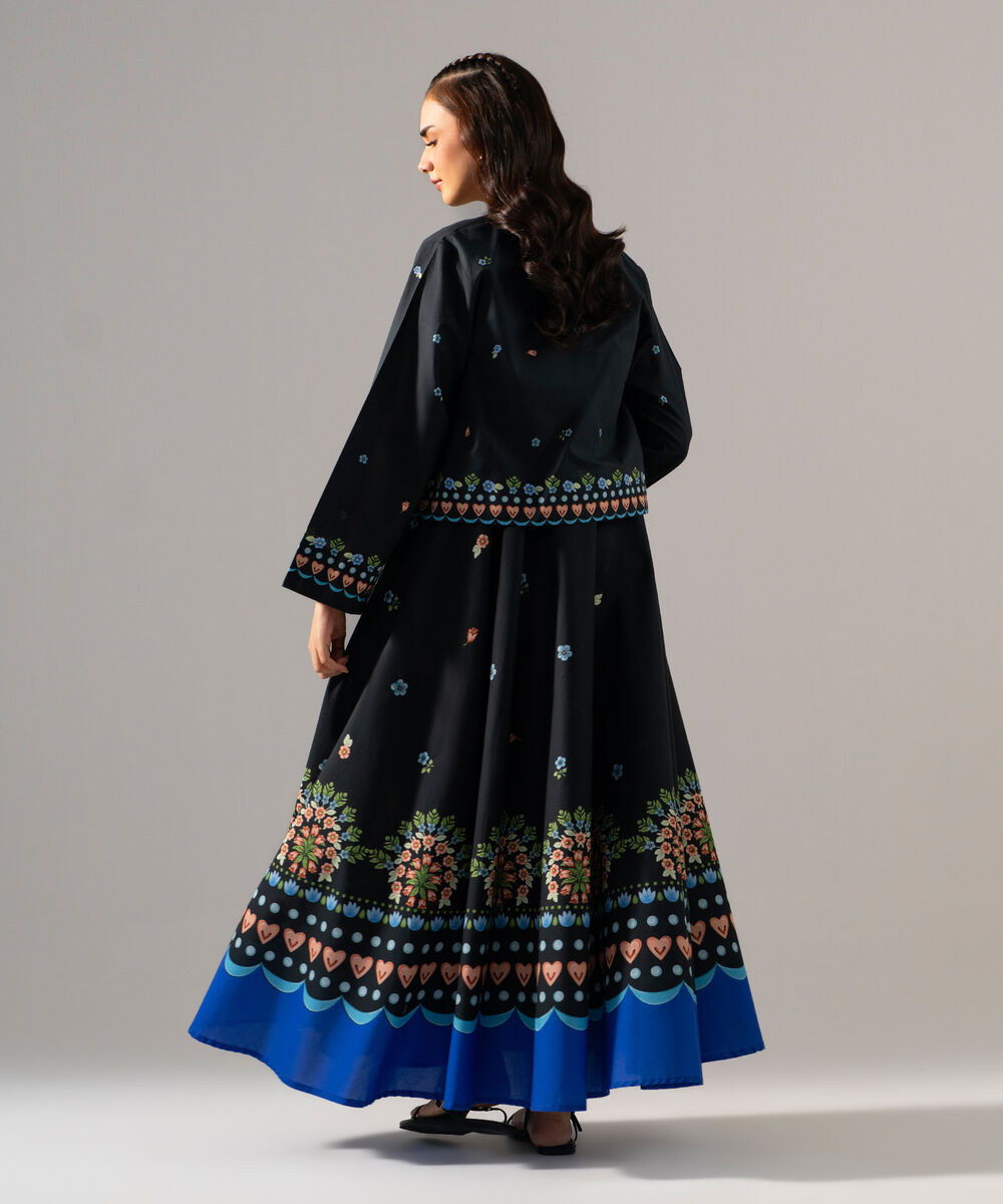 Women's RTW Cambric Printed Black Waist Coat