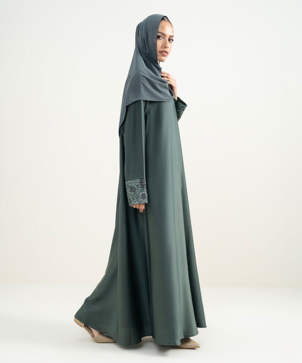Women's Teal Embellished Abaya Set