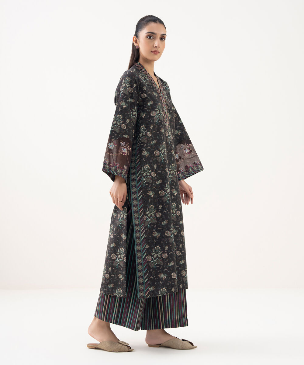 Women's Unstitched Light Khaddar Embroidered Multi 2 Piece Suit