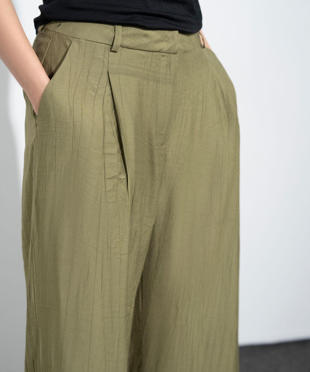 Women's Western Mustard Straight-Fit Textured Trouser