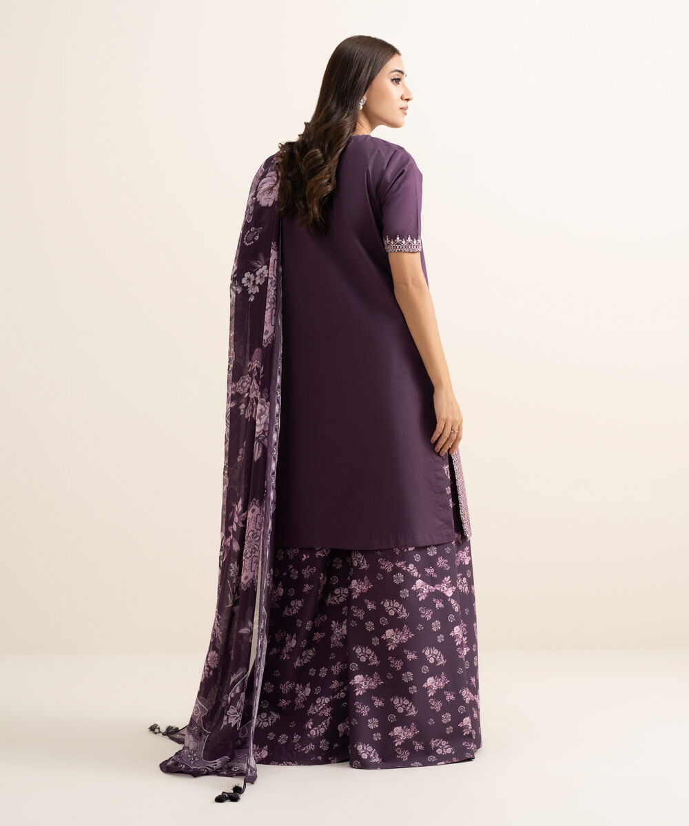 Women's Unstitched Textured Lawn Embroidered Purple 3 Piece Suit