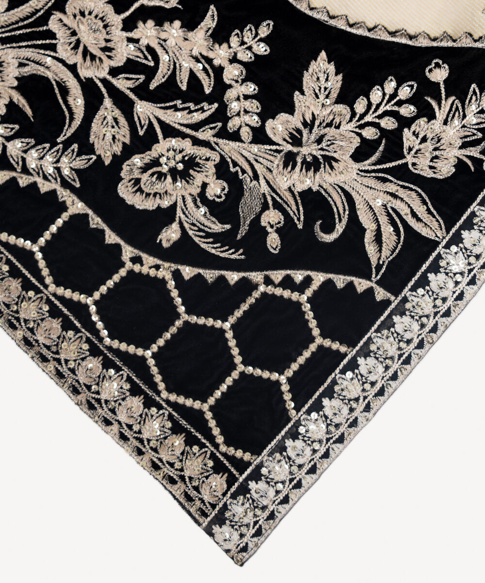 Women's RTW Velvet Embroidered Black Shawl