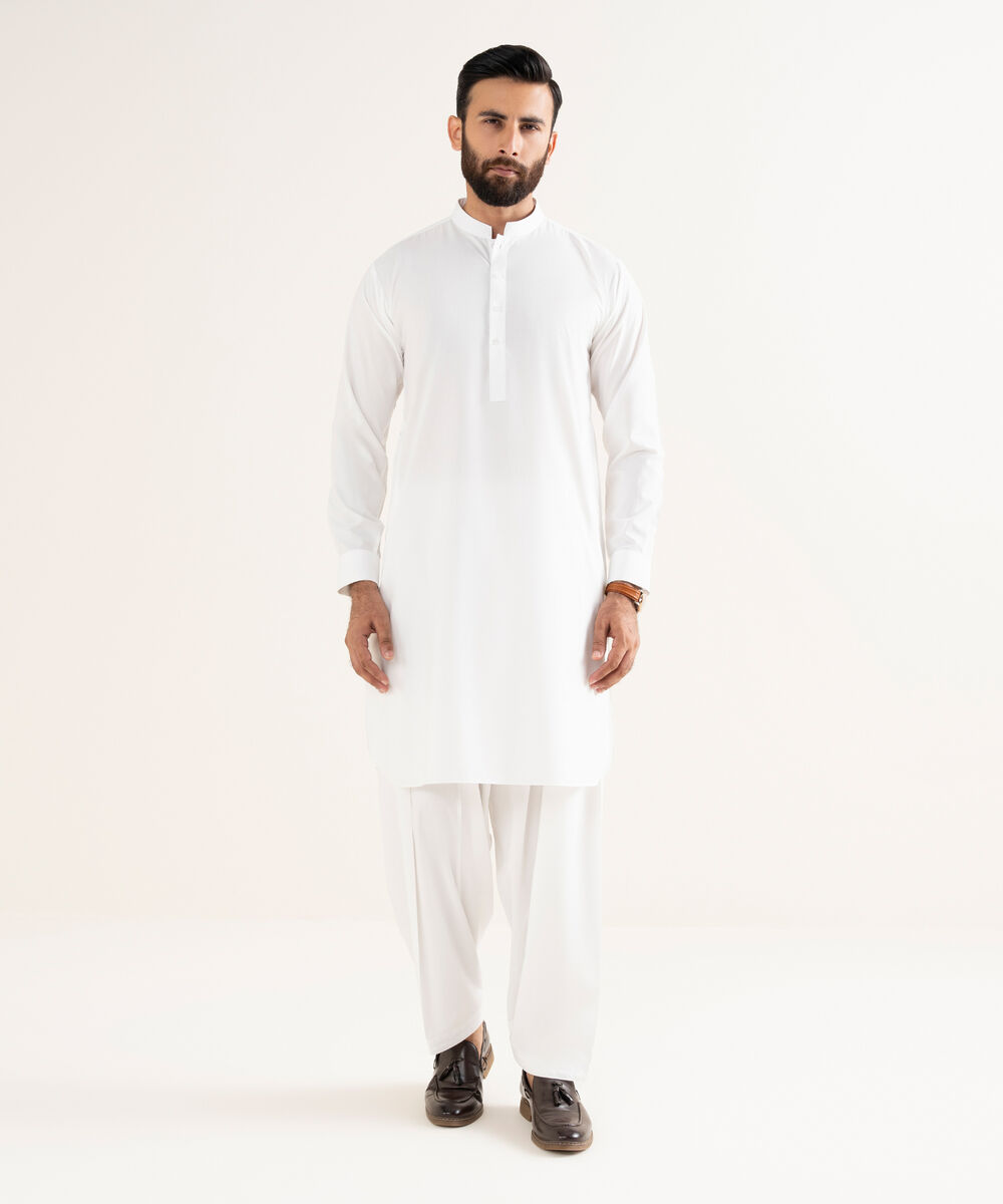 Men's Wash & Wear Plain White Kurta Shalwar