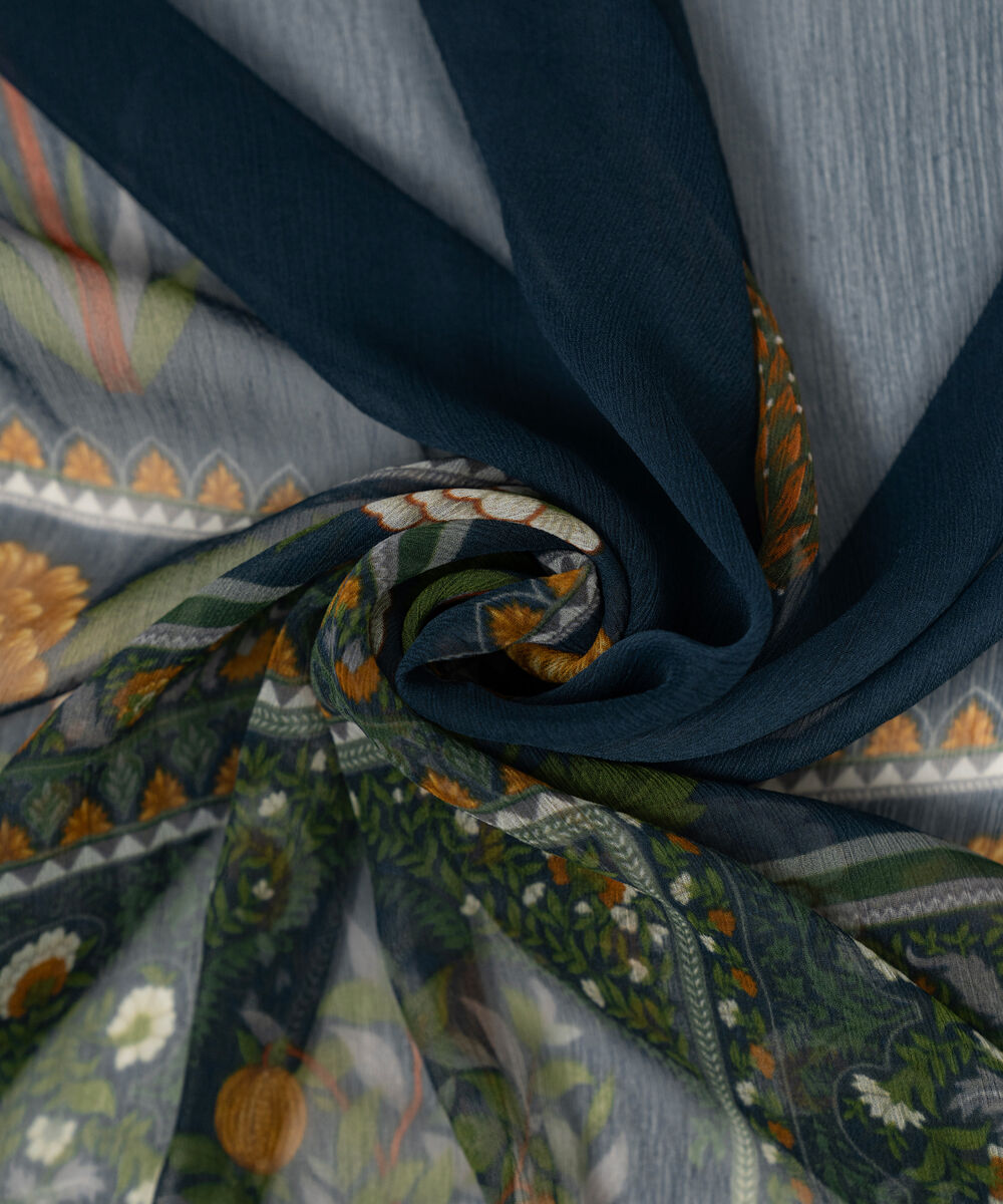 Blended Chiffon Printed Dark Blue Dupatta