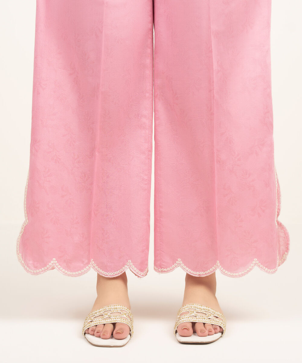 Women's RTW Self Jacquard Embroidered Pink Culottes