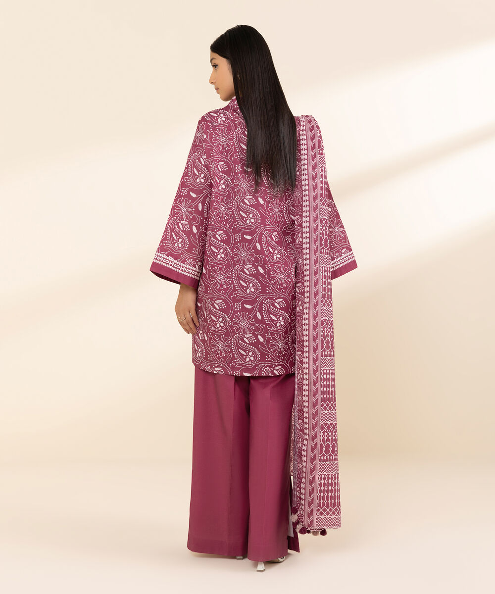 Women's Unstitched Lawn Printed Red 3 Piece Suit