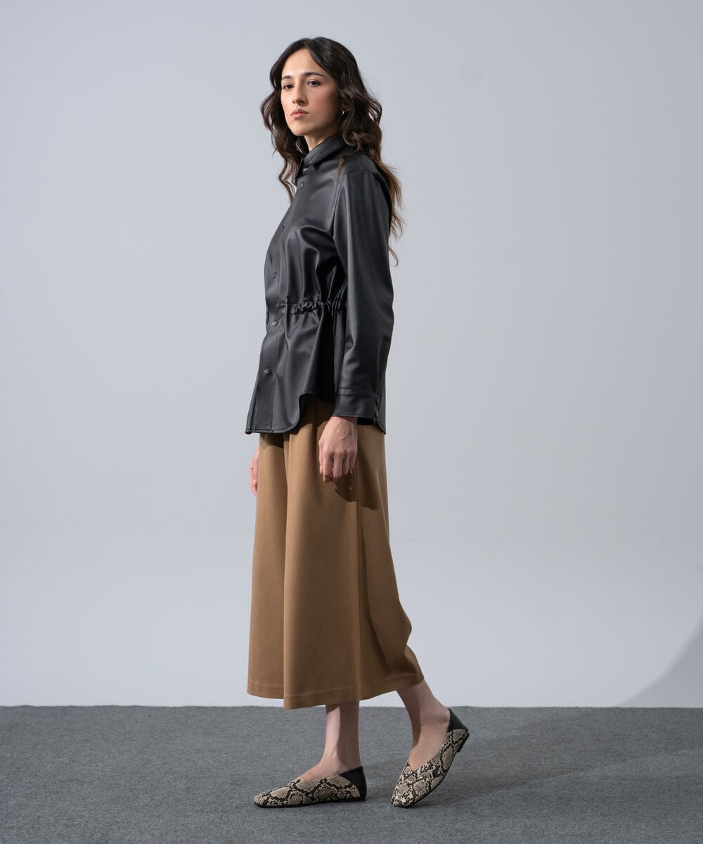 Women's Western Wear Black Polyester Faux Leather Drawstring Top