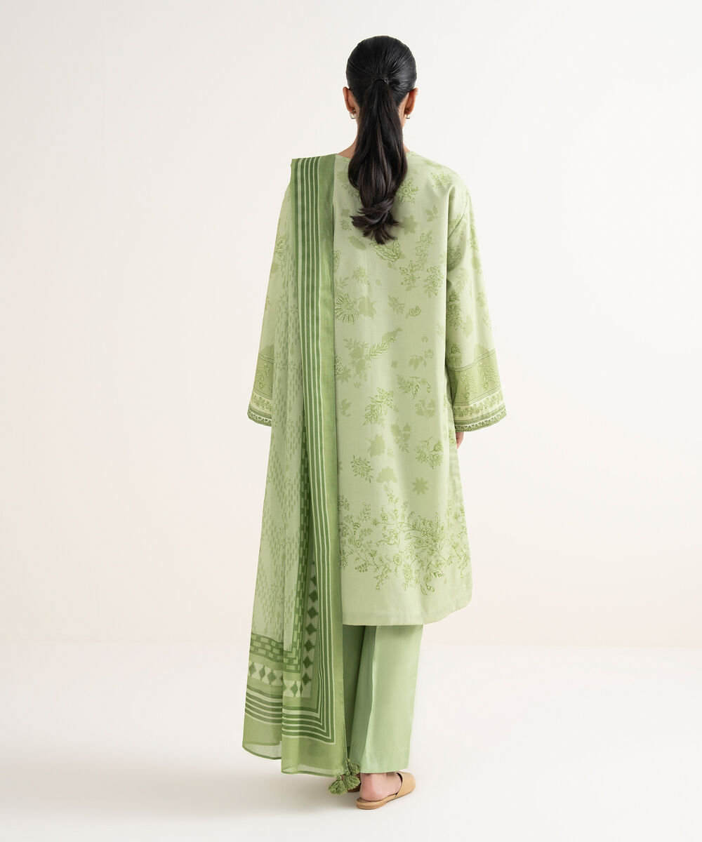 Women's Unstitched Cotton Embroidered Green 3 Piece Suit