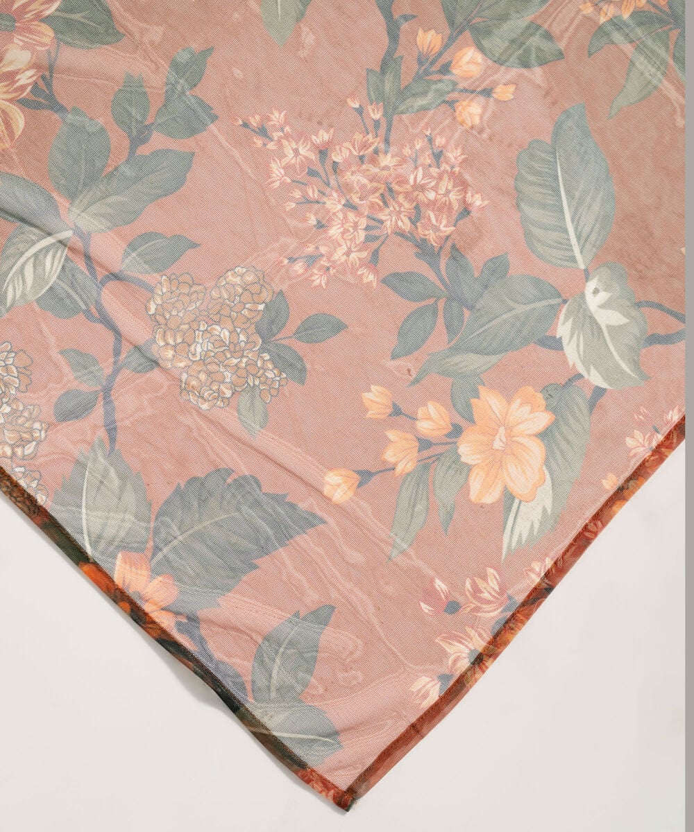 Women's RTW Blended Net Printed Terracotta Brown Dupatta