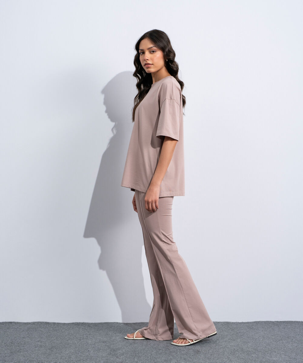 Women's Western Tea Pink Stretchy Flared Trousers