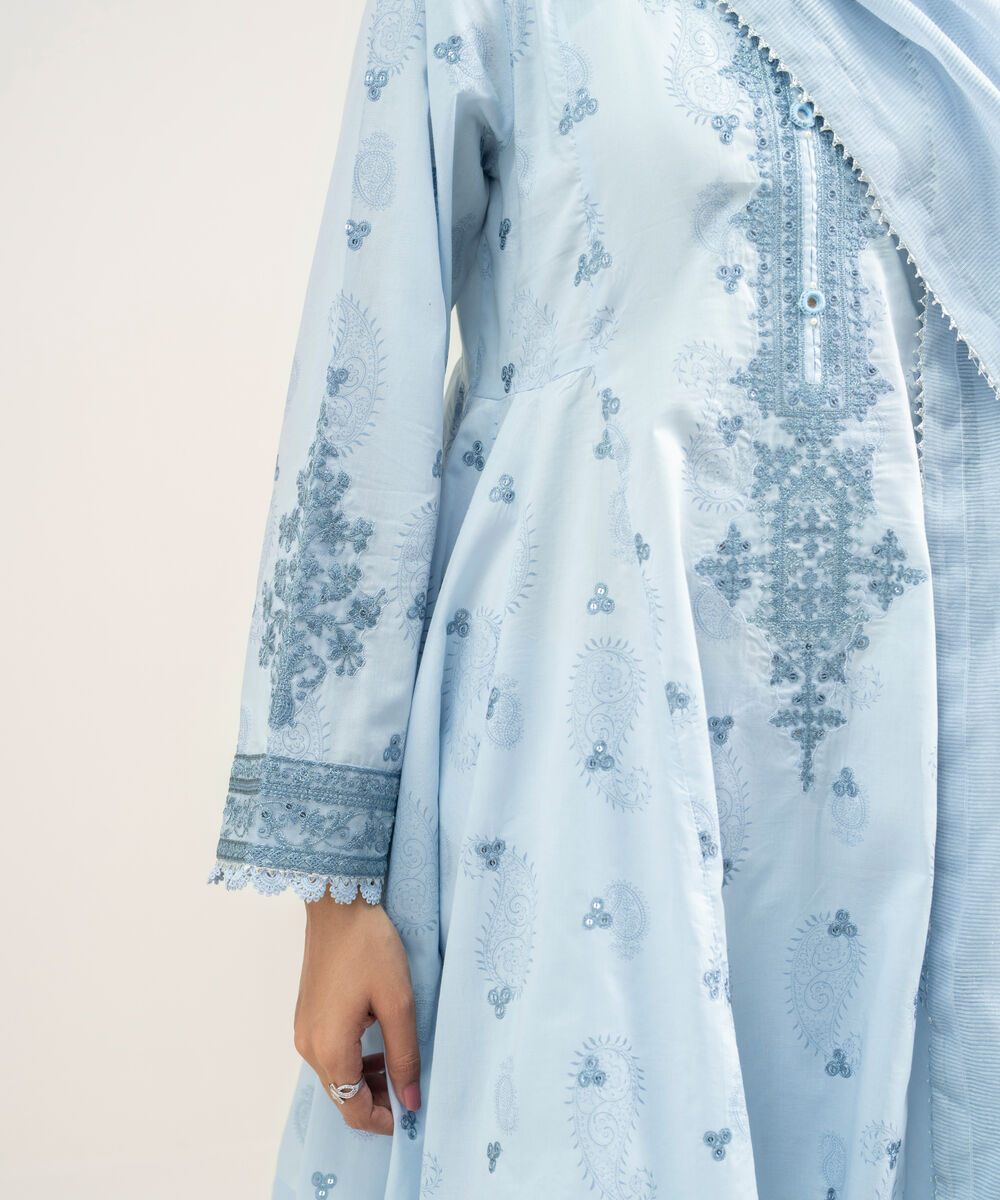 Women's RTW Lawn Embroidered Ice Blue 3 Piece Suit