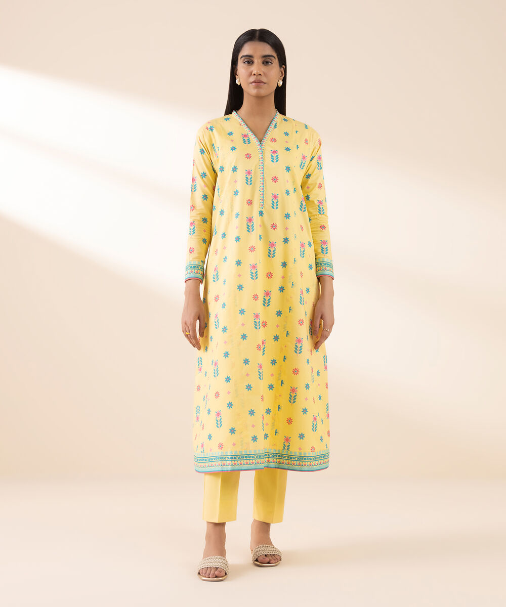 Women's Unstitched Lawn Printed Yellow 2 Piece Suit