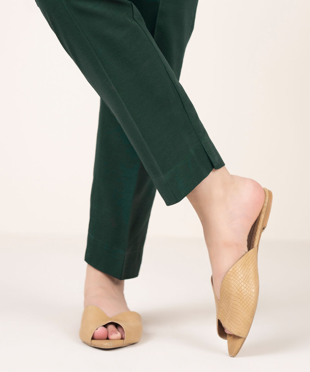 Women's RTW Khaddar Solid Green  Straight Pants
