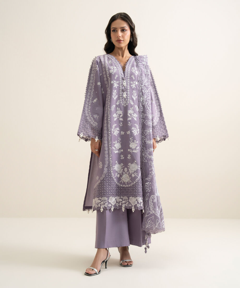 Women's Unstitched Lawn Embroidered Purple