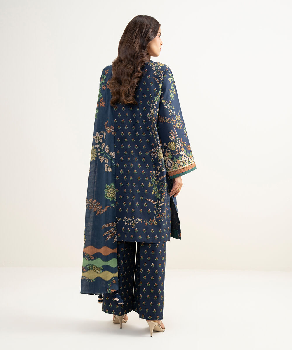 Women's Unstitched Lawn Embroidered Blue 3 Piece Suit