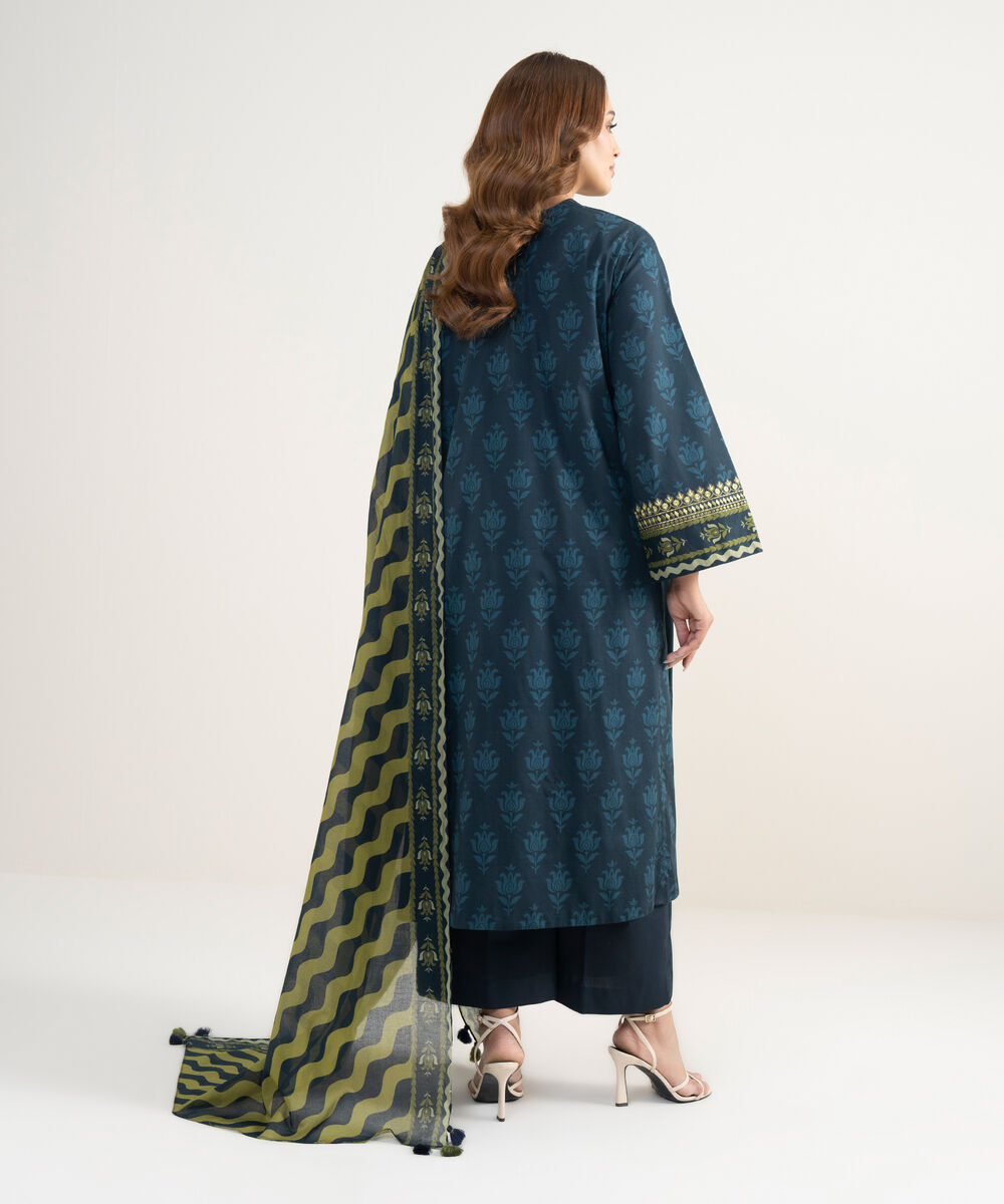 Women's Unstitched Lawn Embroidered Blue 3 Piece Suit