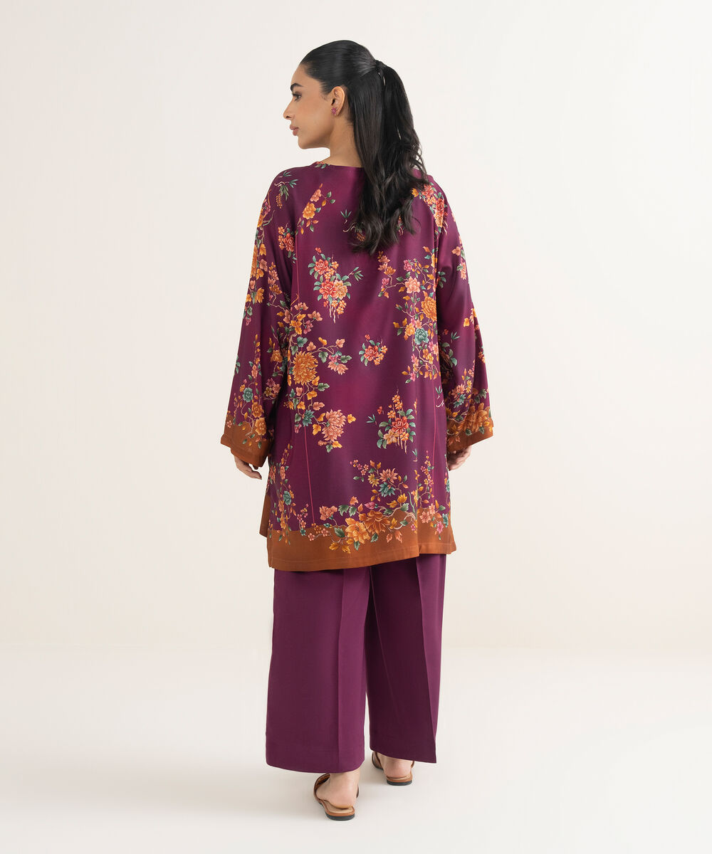 Women's RTW Linen Printed Purple 2 Piece Suit