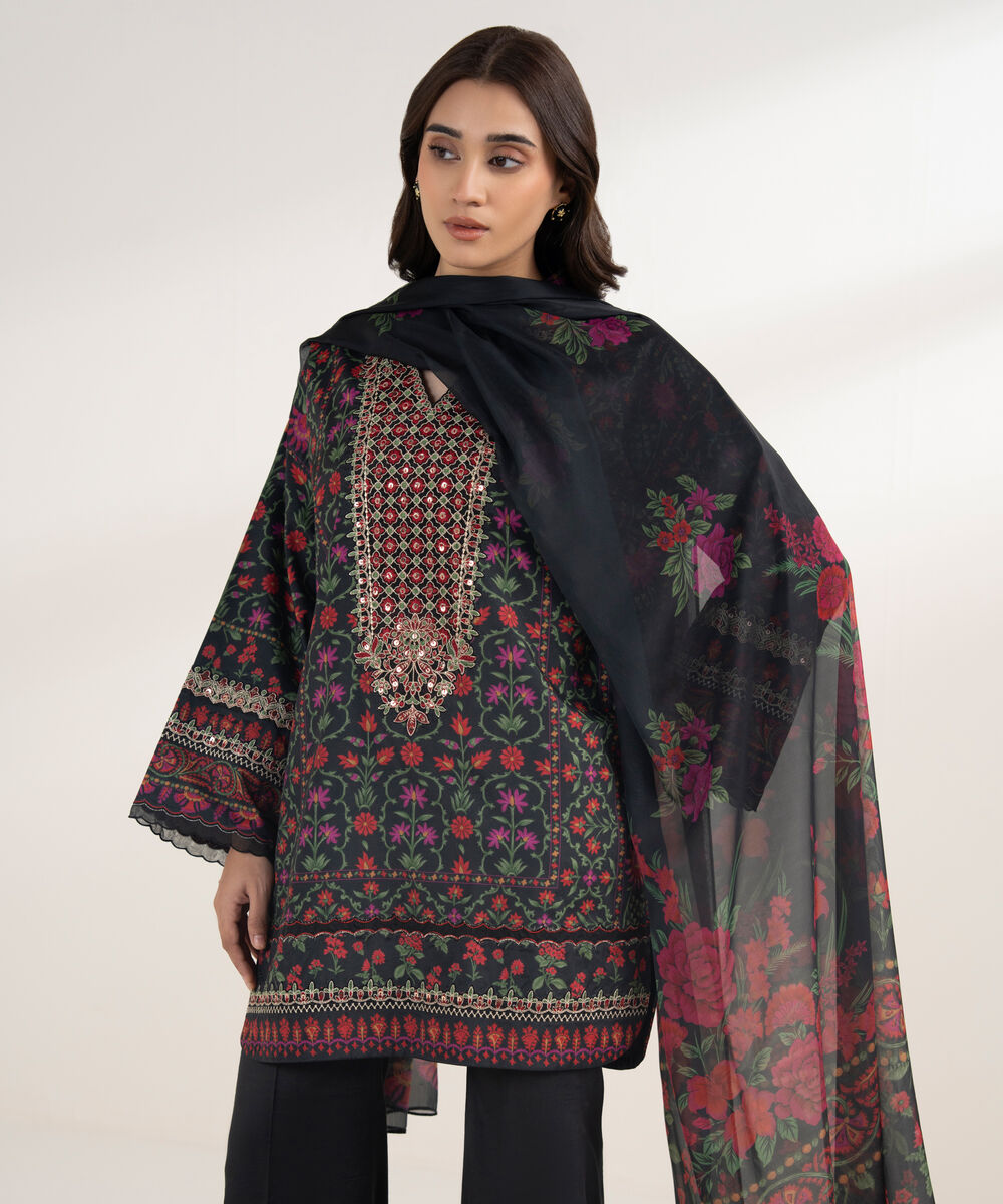 Women's Unstitched Blended Grip Silk Printed Multi 3 Piece Suit