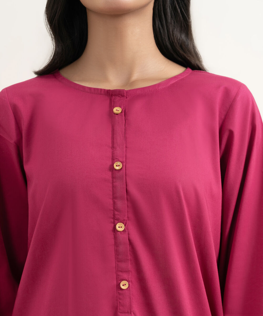 Women's RTW Cambric Solid Pink Straight Shirt