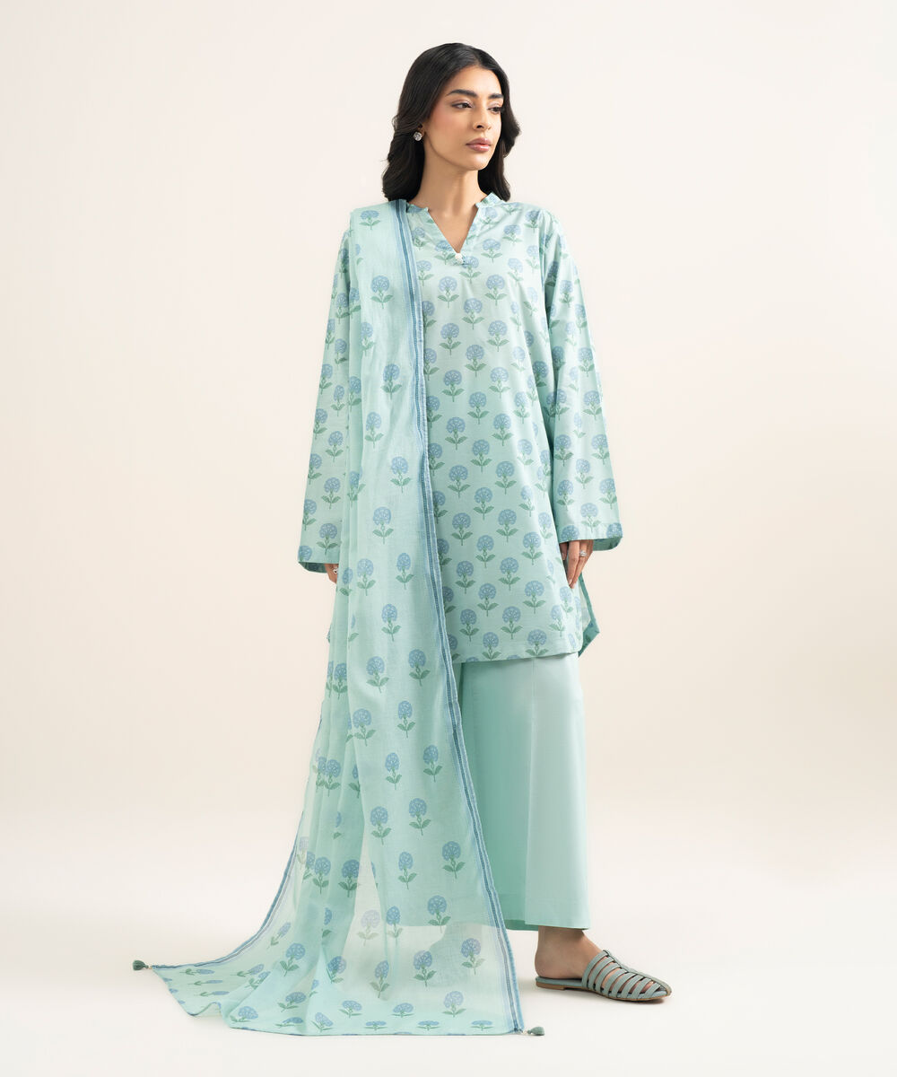 Women's RTW Cotton Viscose Printed Blue Straight Shirt