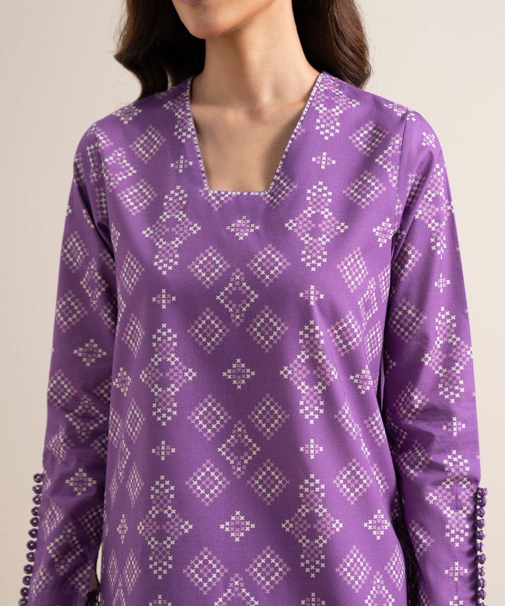 Women's Unstitched Lawn Embroidered Purple 3 Piece Suit