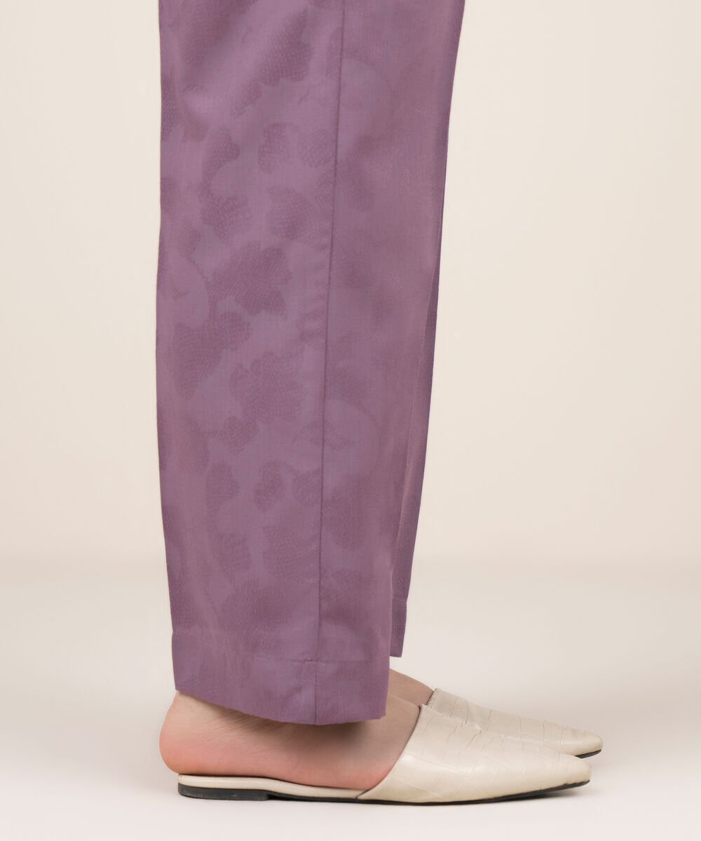 Women's RTW Self Jacquard Leno Solid Purple Straight Pants