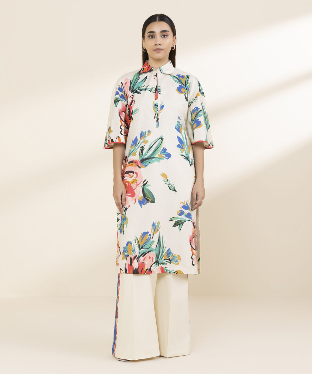 Unstitched Women's Off White Lawn Shirt