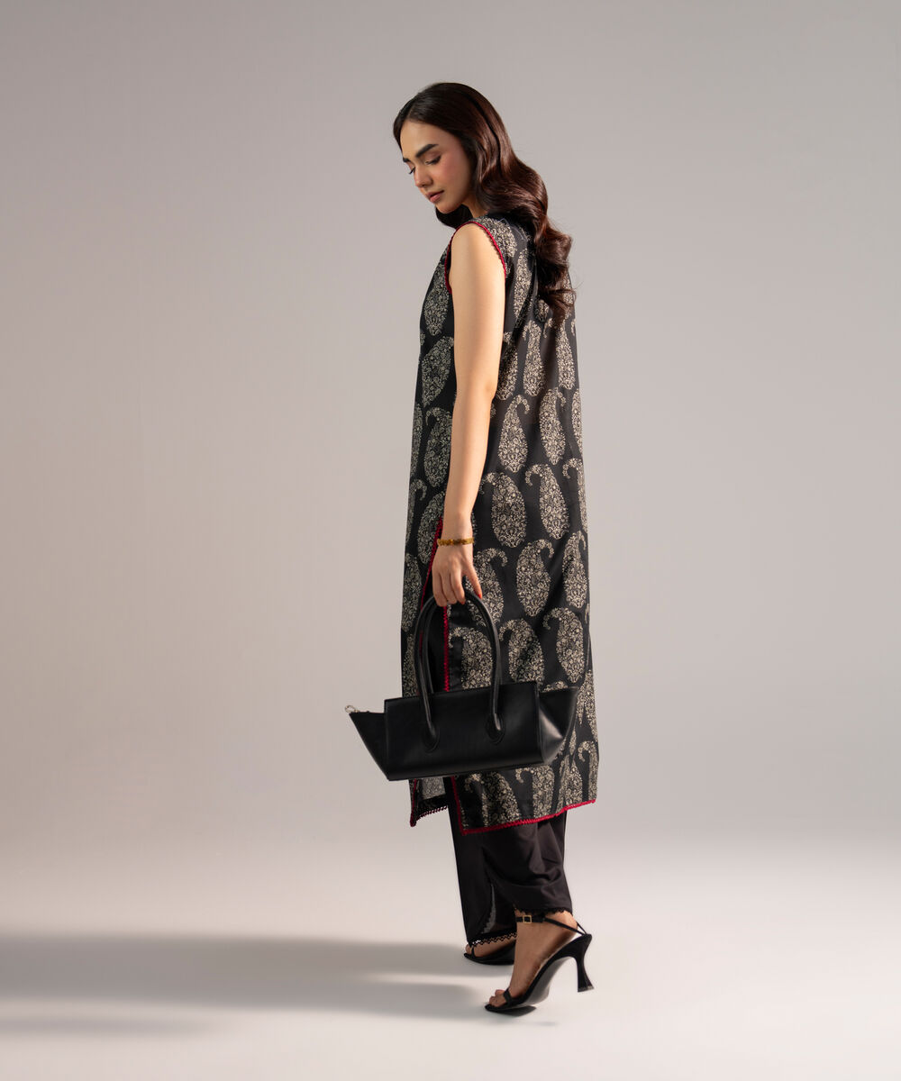 Women's RTW Lawn Embroidered Black Straight Shirt