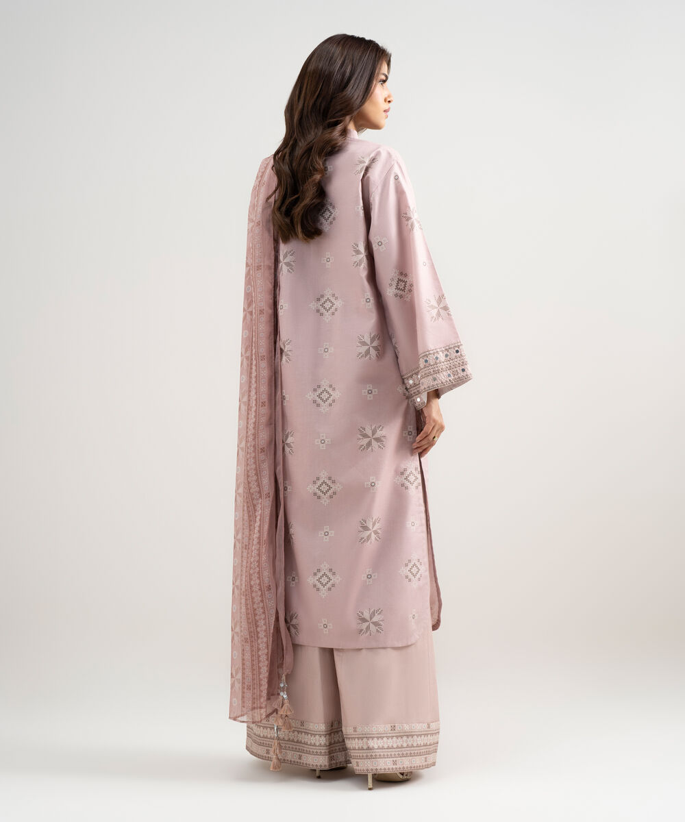 Women's Unstitched Zari Lawn Printed Pink 3 Piece Suit
