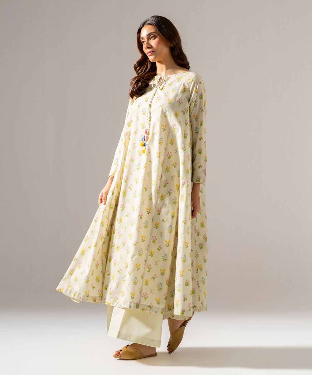 Women's RTW Cambric Printed Green Flared A-Line